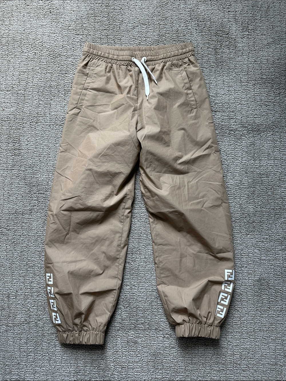 Fendi Kids Beige Jogger Pants with White Logo Tabs